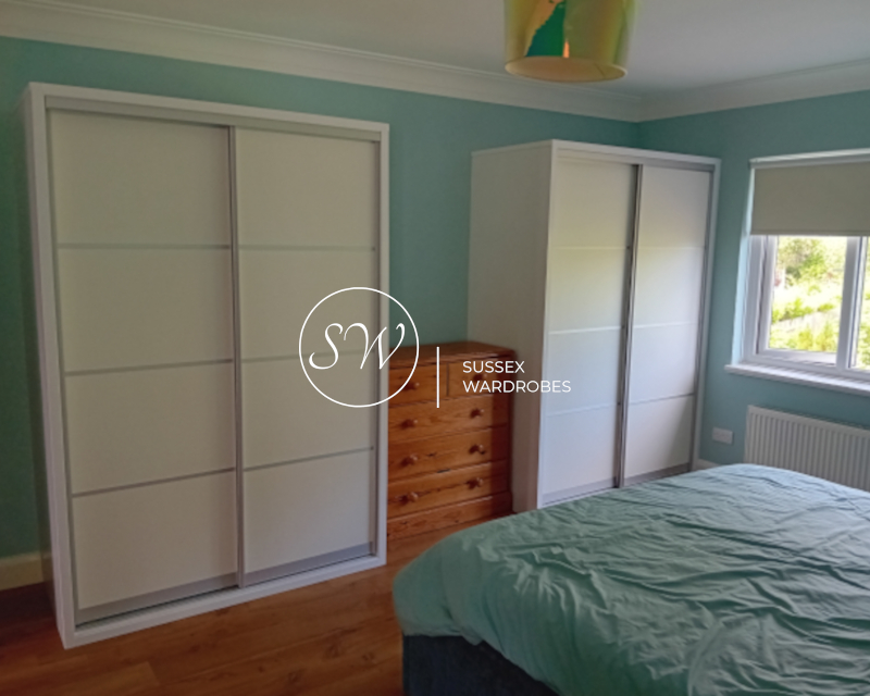 Full Panel, White Glass Sliding wardrobe doors