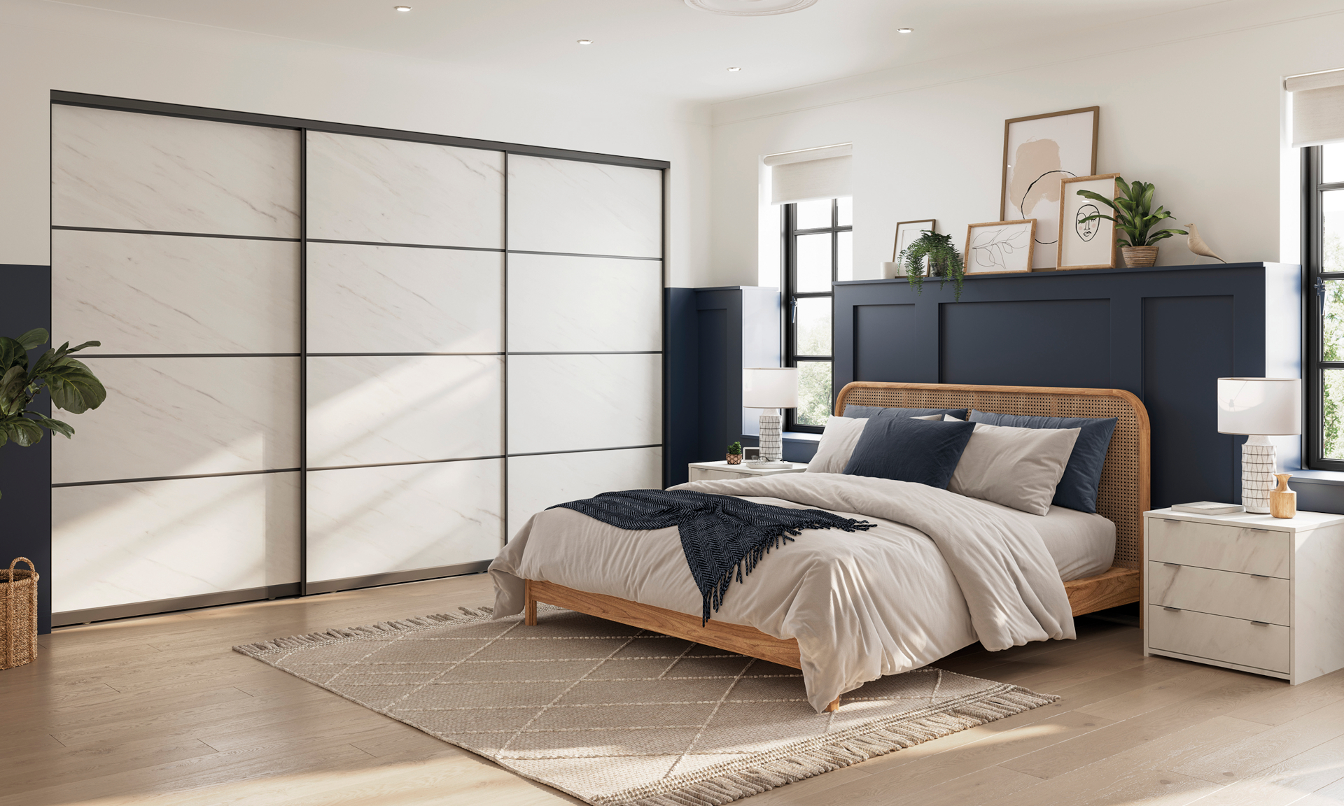 Marble Effect Bespoke Sliding Wardrobe Doors - Large