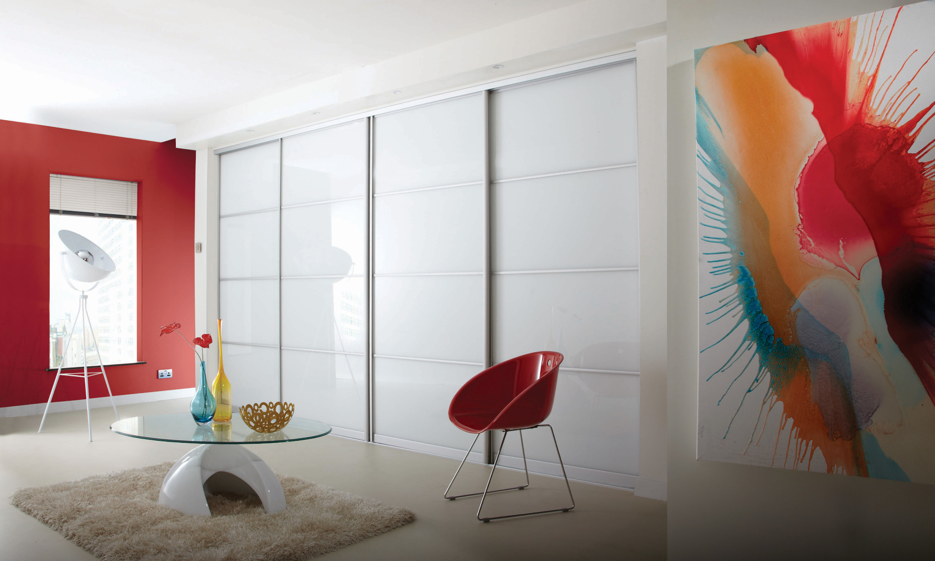 Four Panel White Glass Sliding Doors - Large