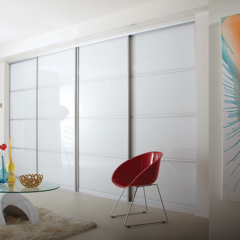 Four Panel White Glass Sliding Doors - Small