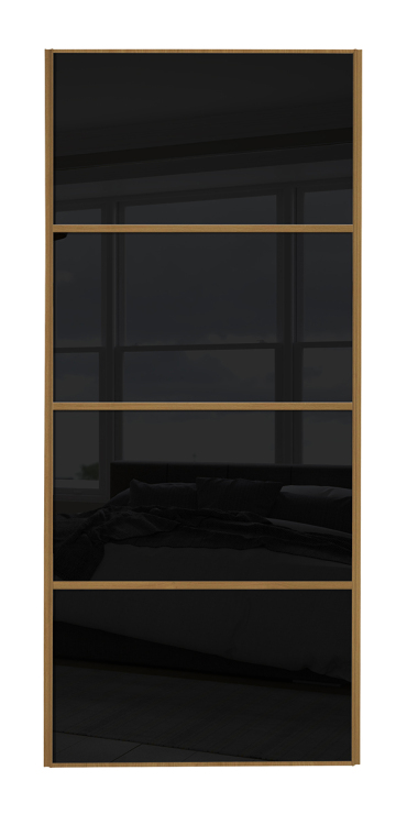  classic Four Panel, oak framed, black glass/black glass/black glass/black glass door
