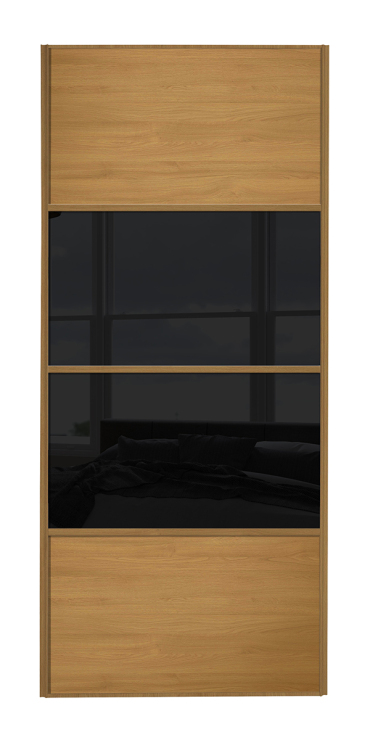  classic Four Panel, oak framed, oak/black glass/black glass/oak door