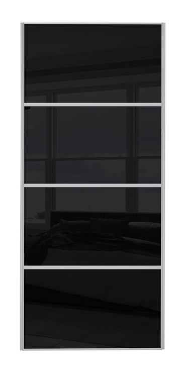  classic Four Panel, silver framed, black glass/black glass/black glass/black glass door