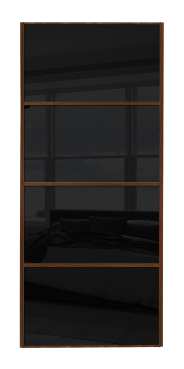  classic Four Panel, Walnut Framed, black glass/black glass/black glass/black glass door