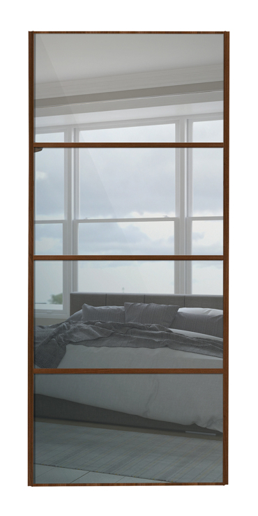  classic Four Panel, Walnut Framed, Mirror/Mirror/Mirror/Mirror door