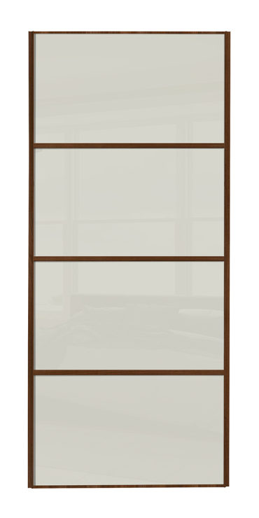  classic Four Panel, Walnut Framed, arctic white glass/arctic white glass/arctic white glass/arctic white glass door