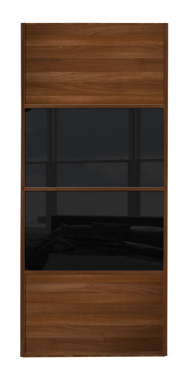 classic Four Panel, Walnut Framed, Walnut/black glass/black glass/Walnut door