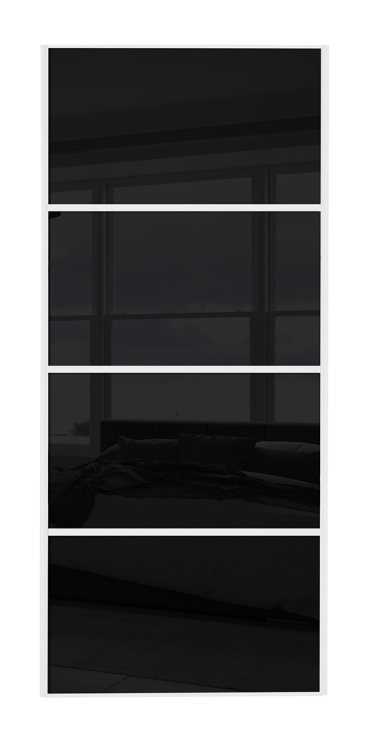  classic Four Panel, white framed, black glass/black glass/black glass/black glass door