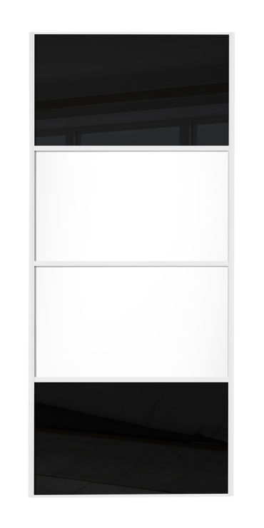  classic Four Panel, white framed, black glass/white/white/black glass door