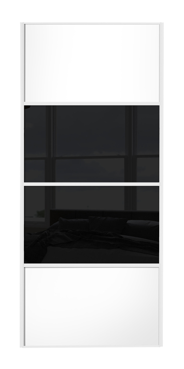  classic Four Panel, white framed, white/black glass/black glass/white door