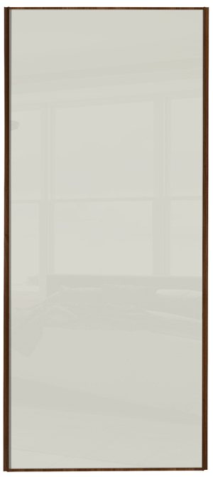  classic Single panel, walnut framed, arctic white glass door