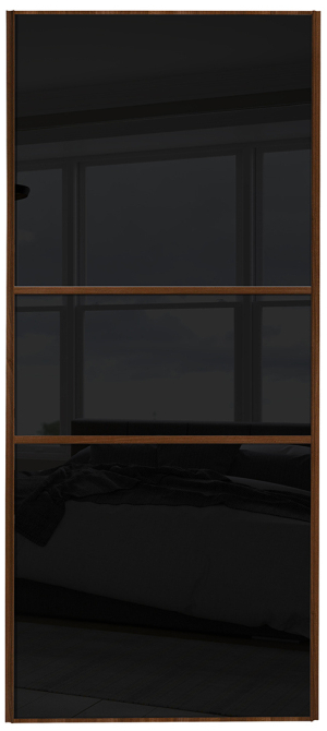  classic fineline, walnut framed, black glass/black glass/black glass door