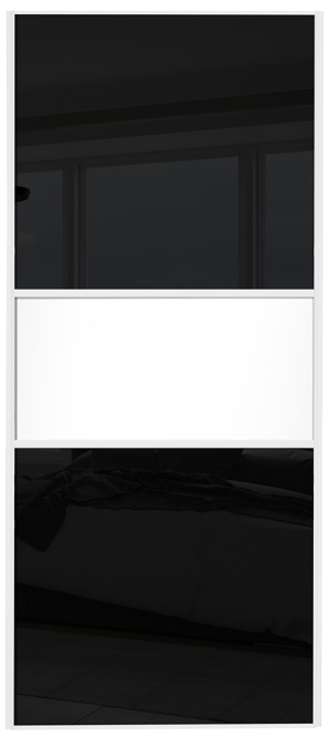  classic fineline, white framed, black glass/white/black glass door
