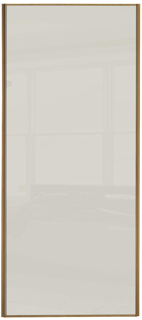 Heritage Oak frame, arctic white glass door