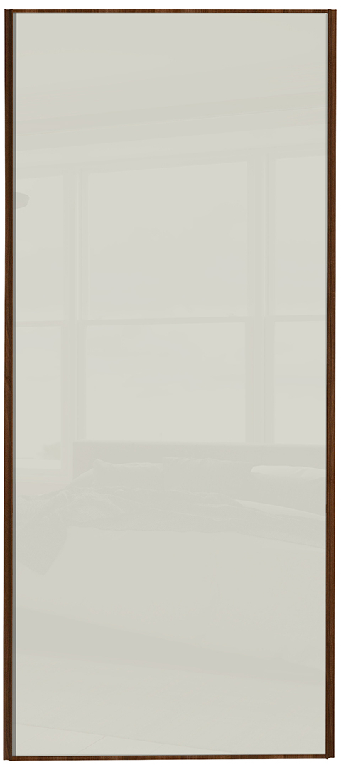 Heritage Walnut frame, arctic white glass door