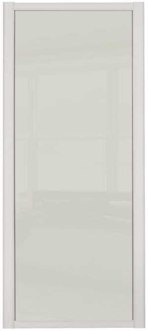 Shaker Single panel, Cashmere frame, arctic white glass door