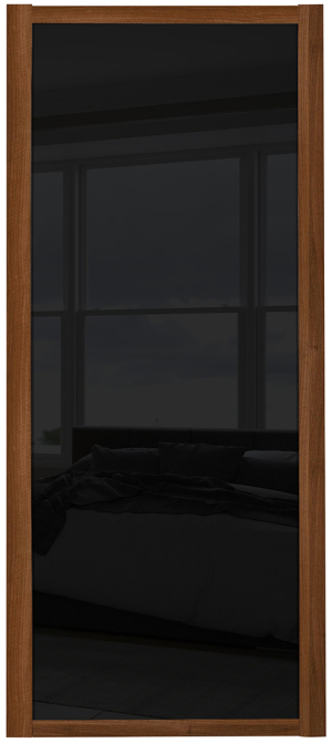 Shaker Single panel, walnut framed, black glass door