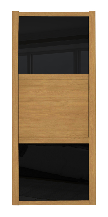 Shaker Wideline, oak framed, black glass/oak/black glass door