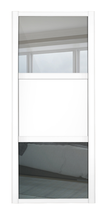 Shaker Wideline, white framed, mirror/white/mirror door