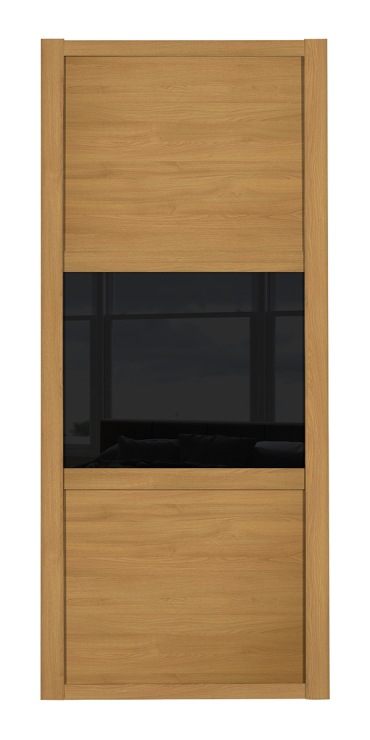 Shaker Wideline, oak framed, oak/black glass/oak door
