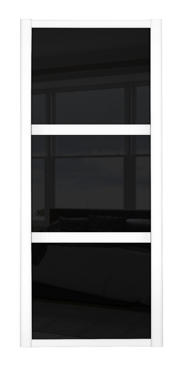 Shaker Wideline, white framed, black glass/black glass/black glass door