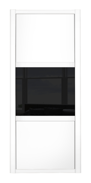 Shaker Wideline, white framed, white/black glass/white door