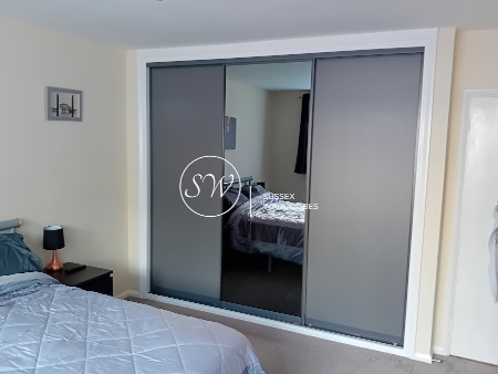 Grey Mirror and Solid Colour Sliding Wardrobe Doors
