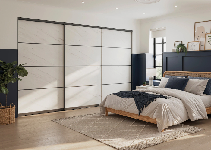 White Levanto Marble Sliding Wardrobe Doors Image